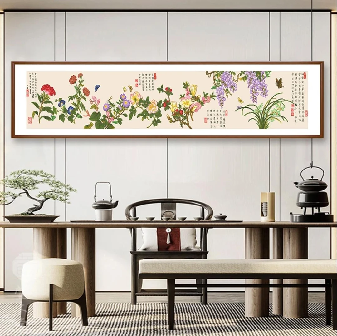 百花图十字绣71色非满绣线绣客厅现代中式名画大幅手工刺绣正品