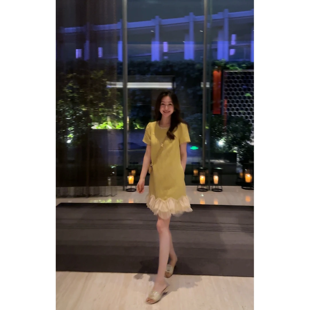 W·HAHA【仲夏精灵】100亚麻高端气质显瘦拼接连衣裙79229