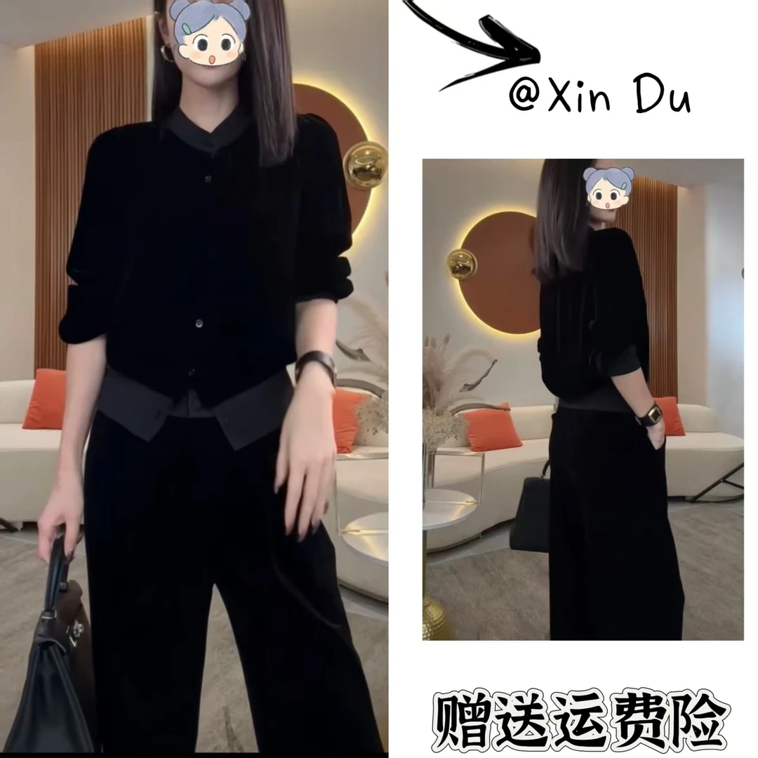 2025秋季新款时尚显瘦气质女士网红洋气两件套百搭款D22810