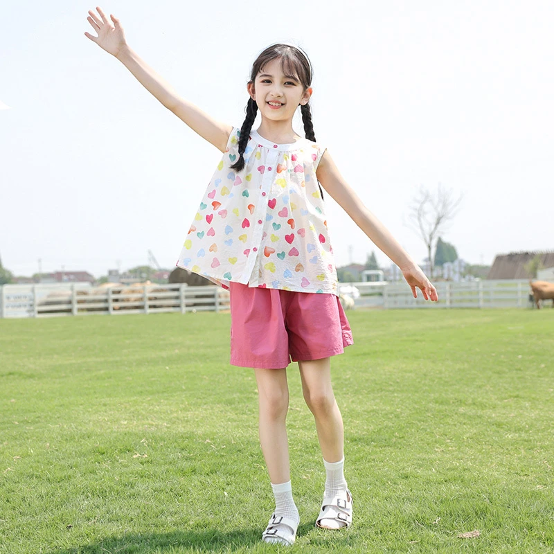 女童套装印花短袖+短裤25686