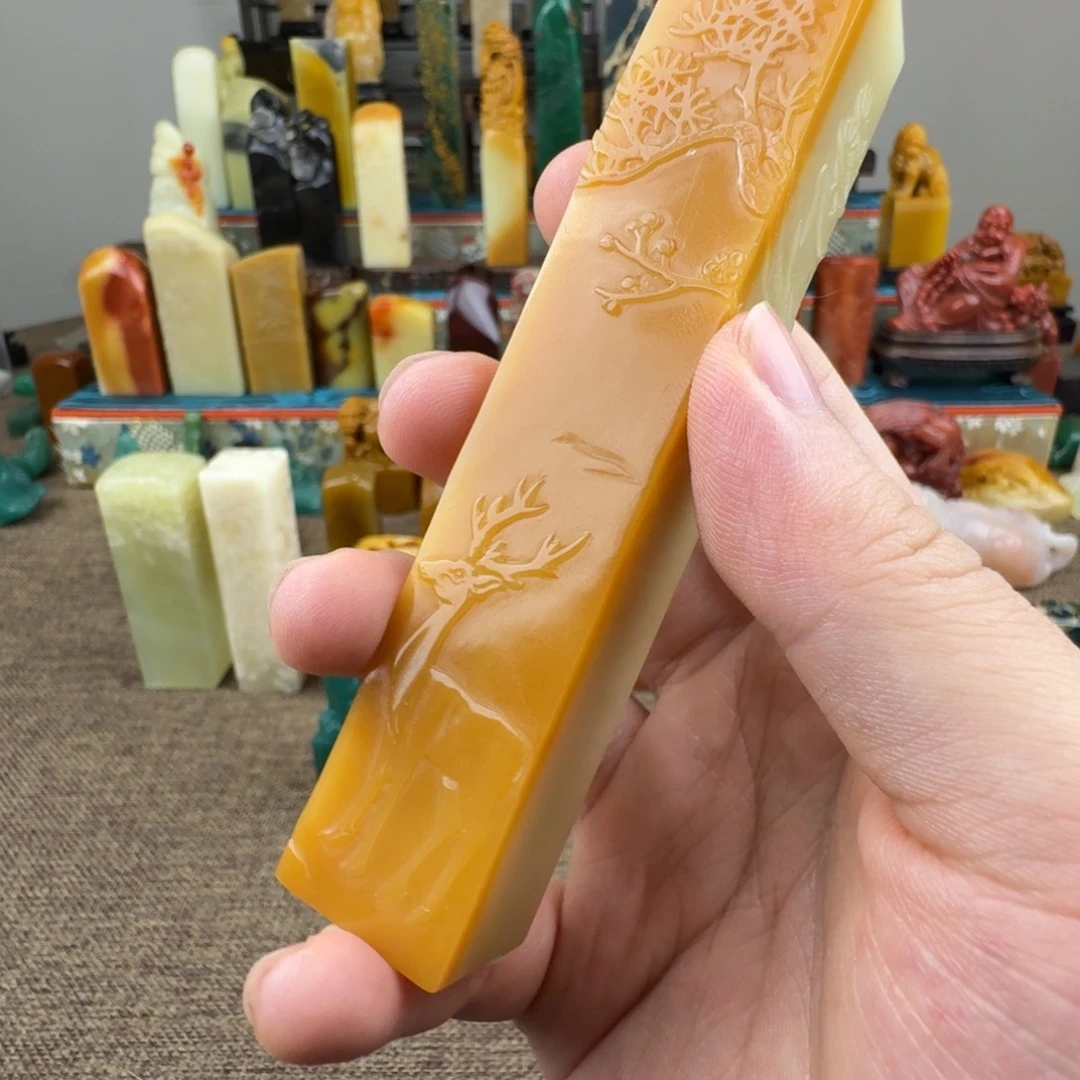 暴***尔印石寿山石寿山芙蓉鹤鹿同春