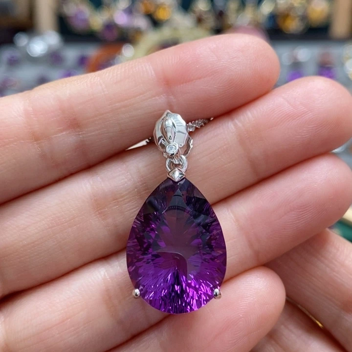 银S925镶嵌颈饰紫晶志天然水晶吊坠