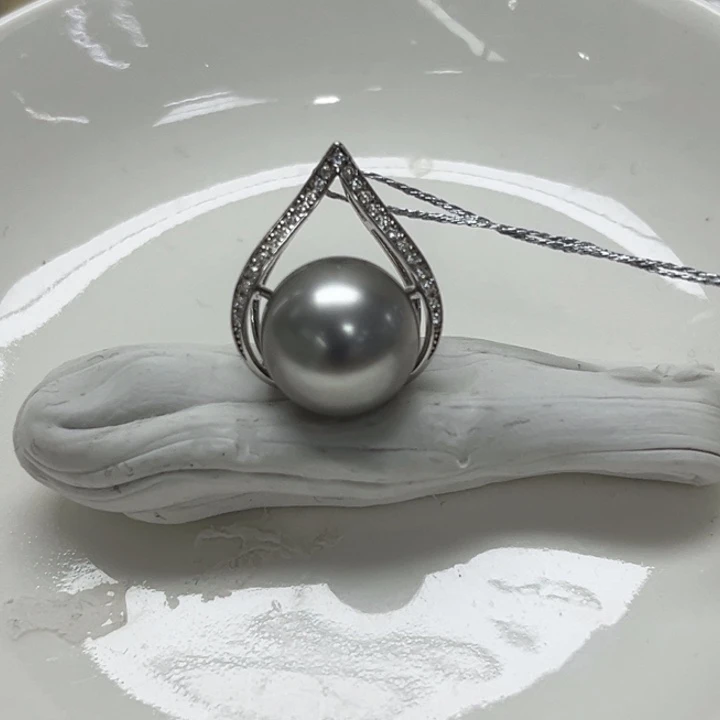 海水珍珠颈饰银S925镶嵌大溪地 11-12mm 45号