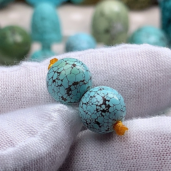 绿松石未镶嵌珠宝奇石直径10精品网花圆珠一对