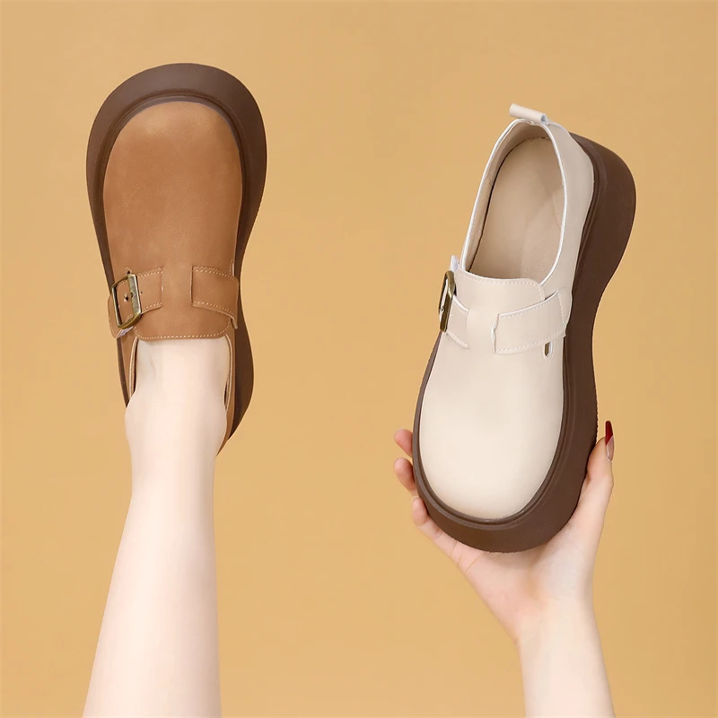 厚底减龄气质小皮鞋女2025新款春季懒人一脚蹬显瘦舒适轻便乐福鞋