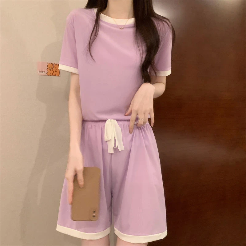 睡衣女夏季新款冰丝套装可爱短袖短裤两件套家居服外穿显瘦百搭