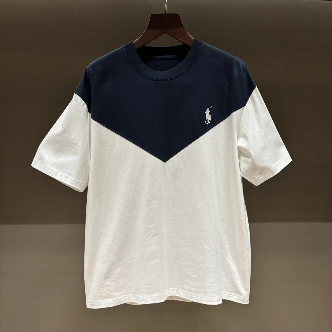 2025年上新白蓝拼接潮牌百搭新款短袖纯棉T恤BG-2501