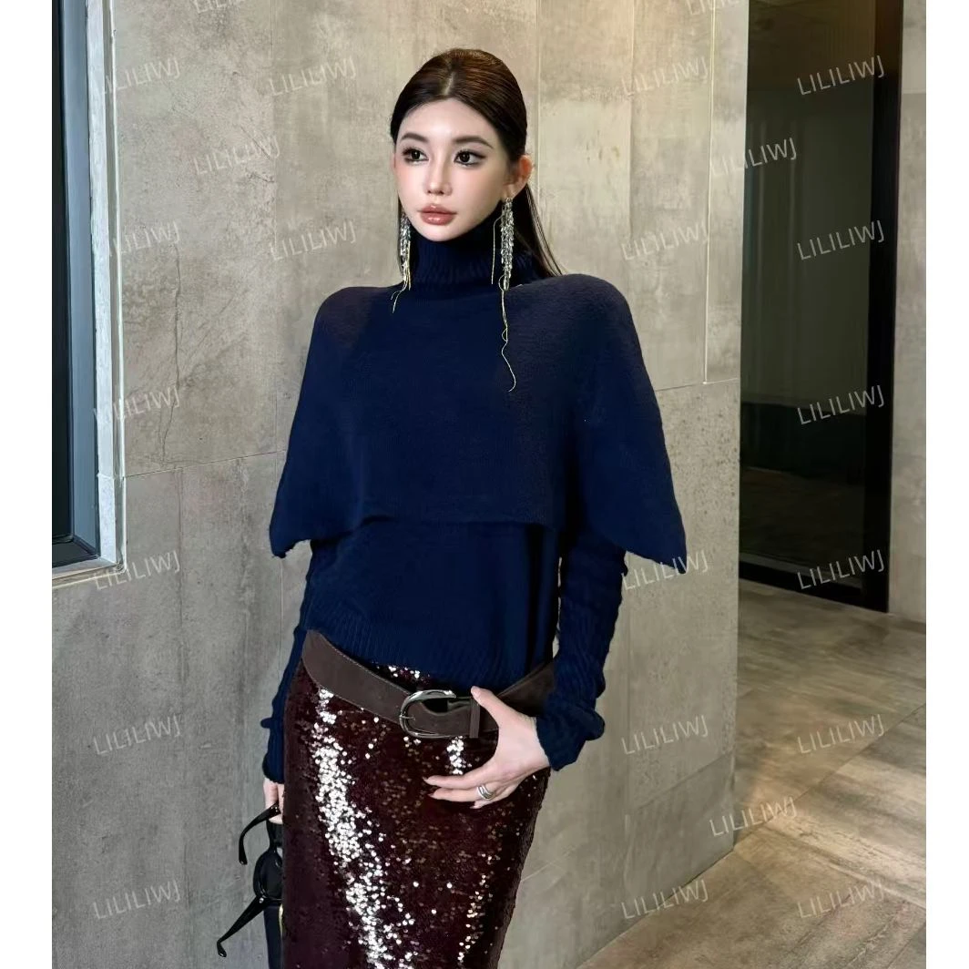 婉君【贩卖时尚】韩系斗篷设计感慵懒针织气质上衣LWJ25A1T098