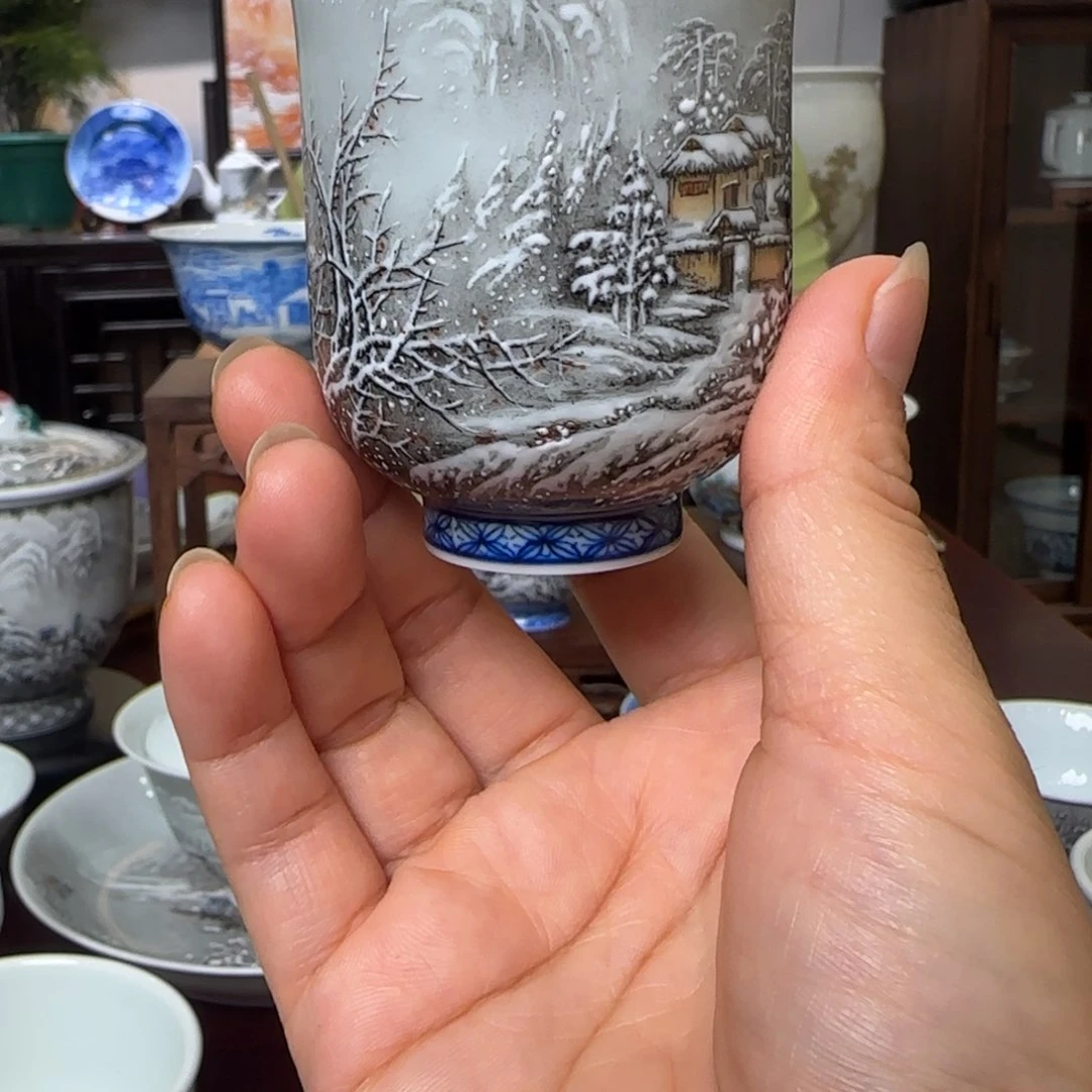 专*粉彩雪景手工手绘