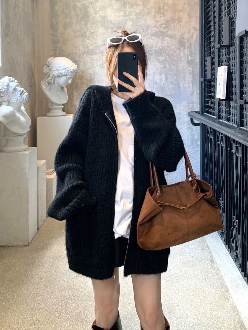 高级感秋季通勤风厚款潮牌女装慵懒风外套韩版毛衣休闲