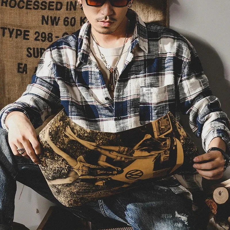 高端港式重磅格子衬衫男长袖休闲衬衣秋冬潮牌官方正版卫衣男男装