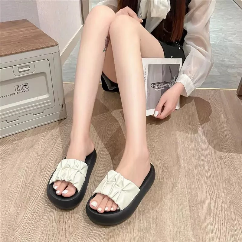 沙滩平底休闲风鱼嘴女一字带凉鞋休闲百搭简约小众时尚厚底