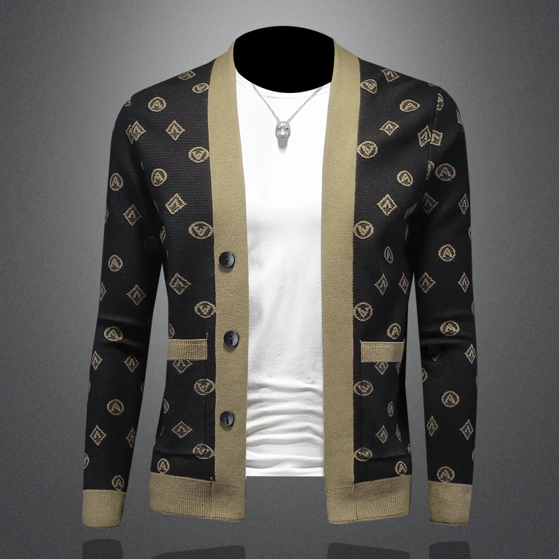 NOIENKAIRU尼因基鲁提花开衫针织衫毛衣男士秋冬季休闲毛线衣外套