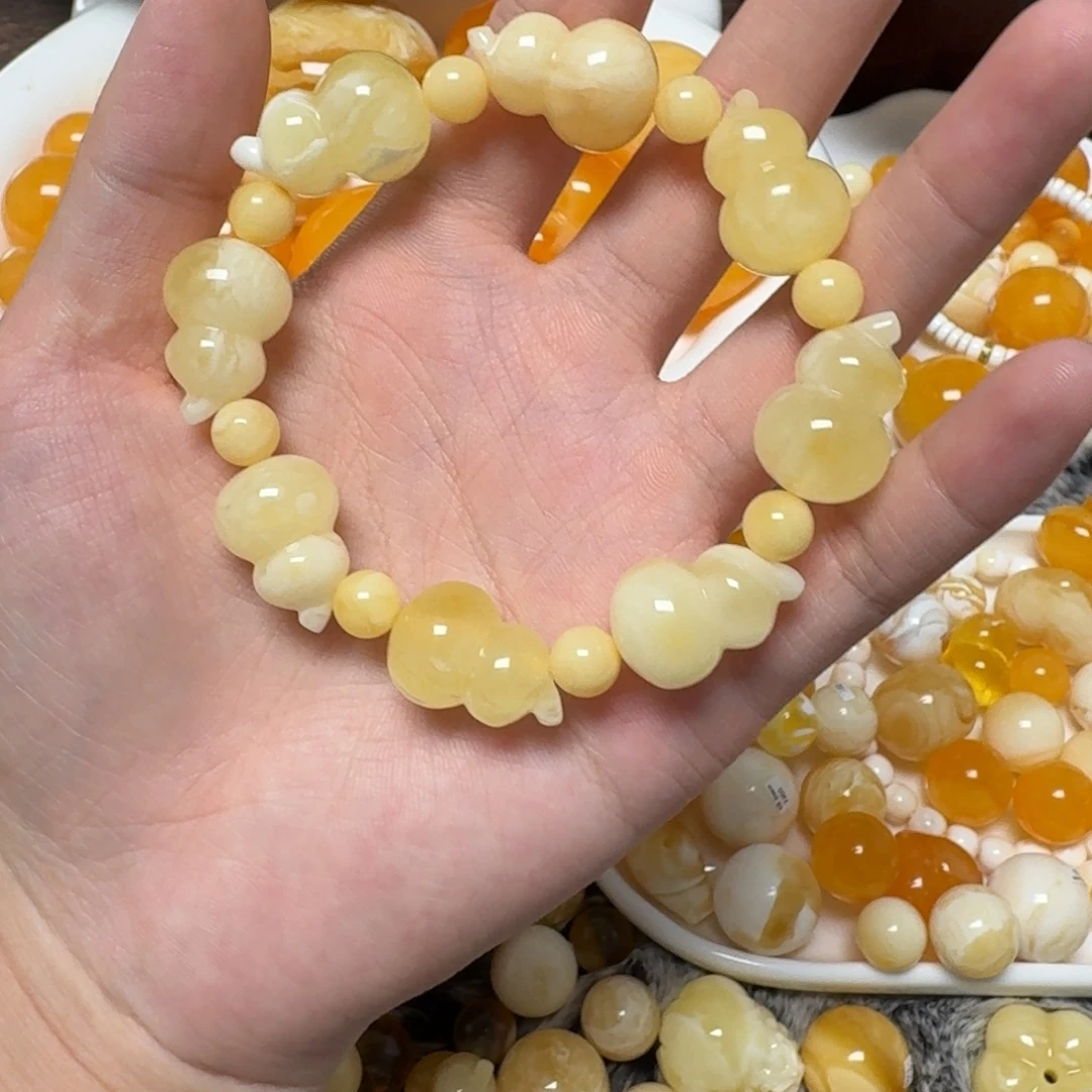 琥珀未镶嵌裸石蜜蜡葫芦手串
