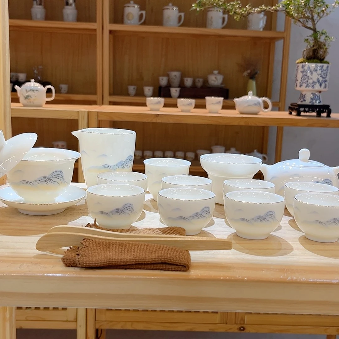 【御瓷斋】羊脂玉瓷江山如画套装16头