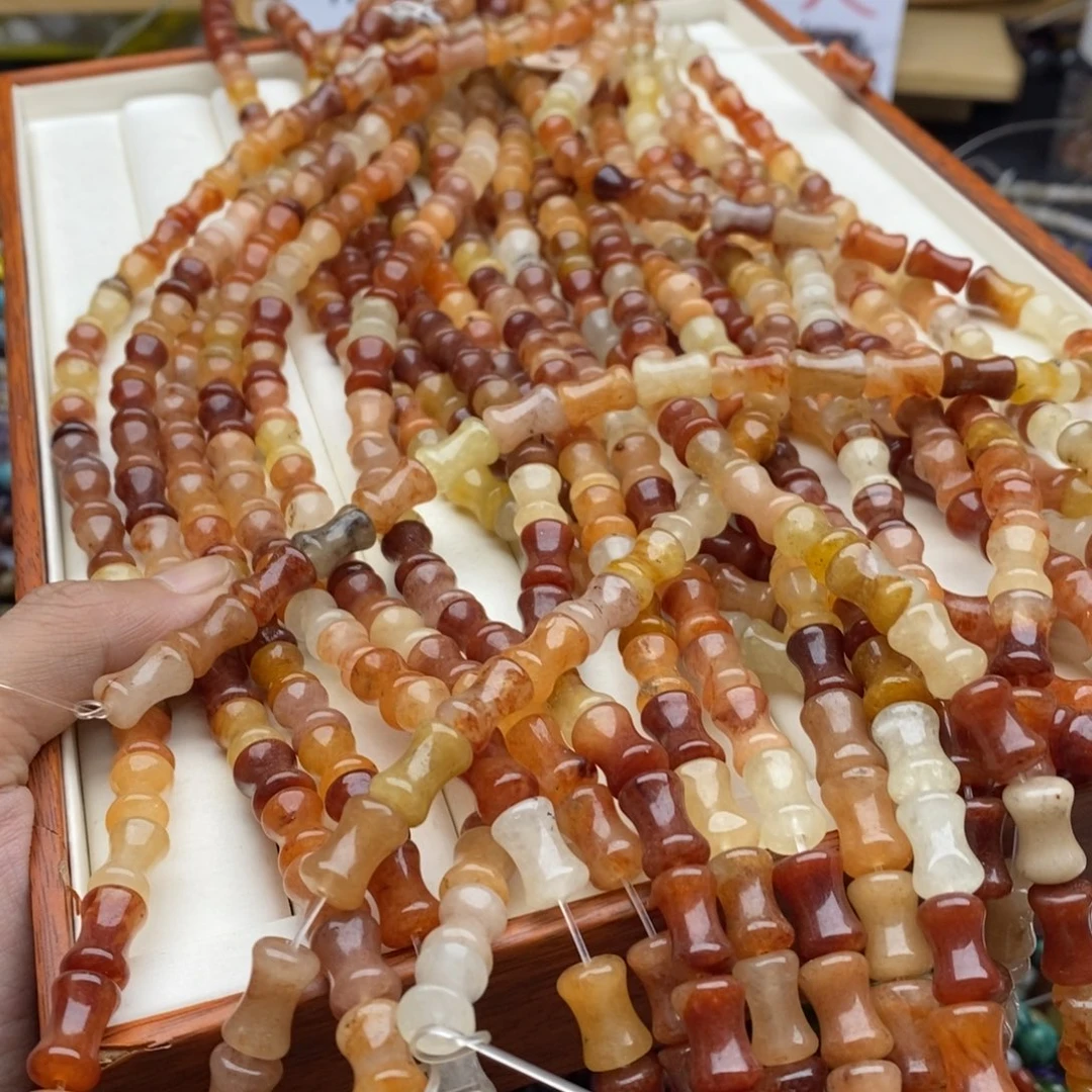 玛瑙/玉髓未镶嵌珠宝半成品一条天然8×12金丝玉竹节