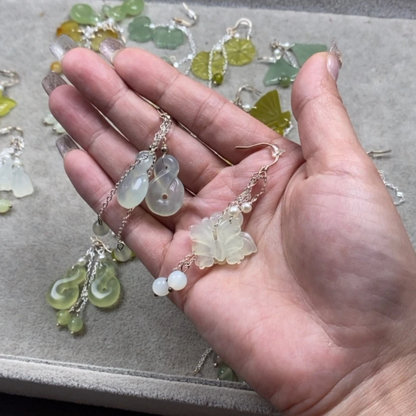 【闪购商品】蛇纹石玉挂件耳坠耳环未镶嵌李*