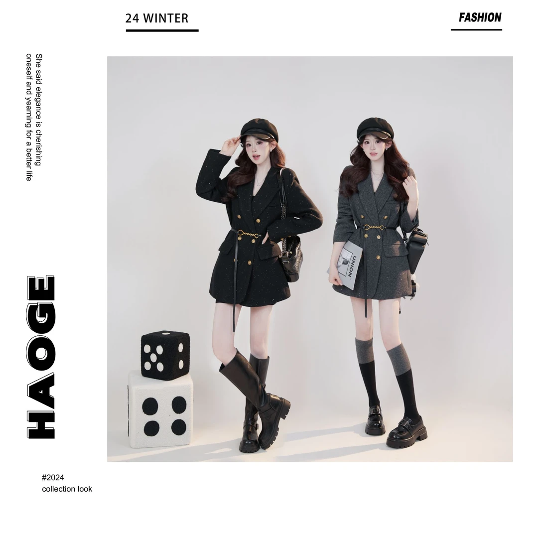 欣儿优选●街拍女王Q4WT3021A时尚秋冬设计感显瘦气质ol外套预