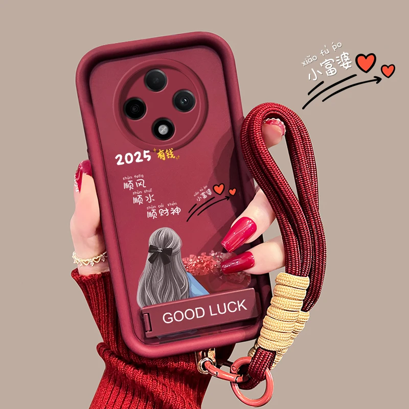 适用【vivoy300】顺风顺水小富婆新年支架手机壳创意防摔红色女款