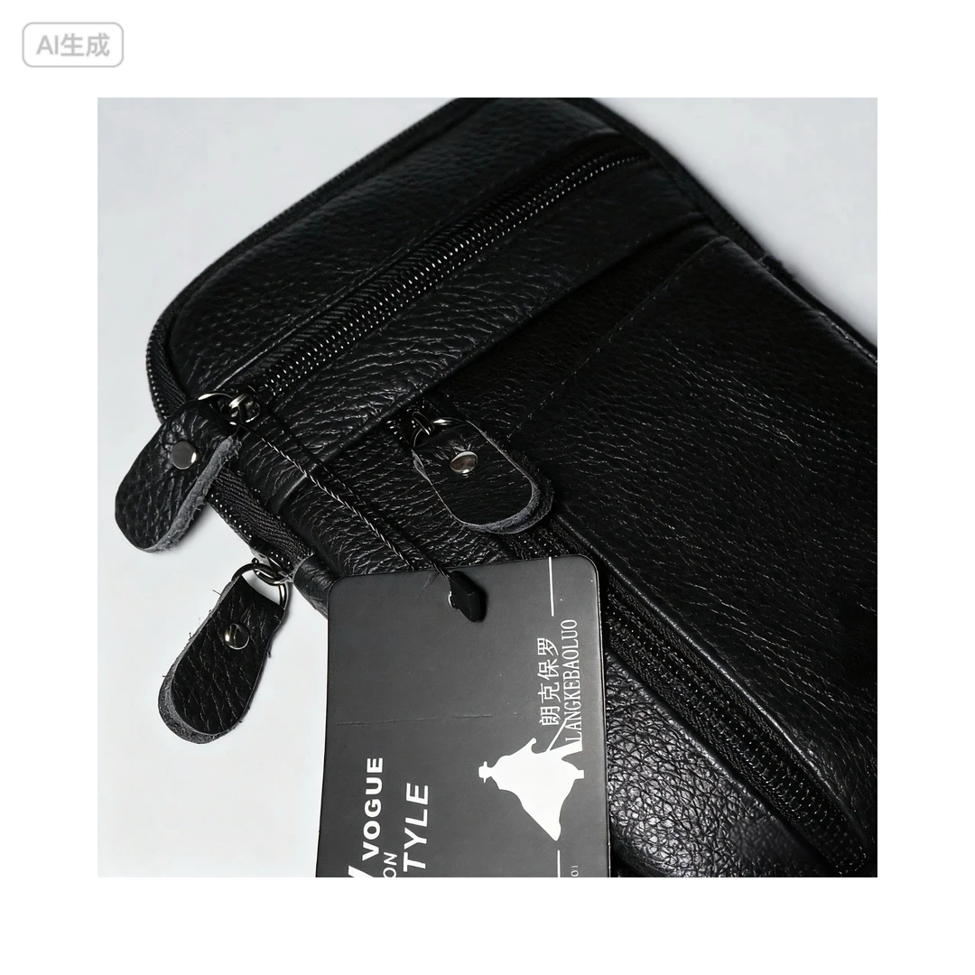 【保罗】头层牛皮多功能手机包腰包可单肩斜挎男女通用