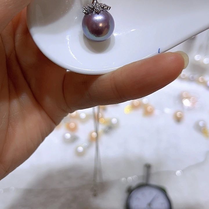 淡水珍珠紫珠银色雪花扣合金