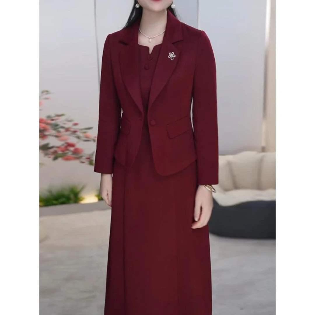呢风格西装礼服2025新款女装春秋季经典洋装快乐婆rov适合连衣裙