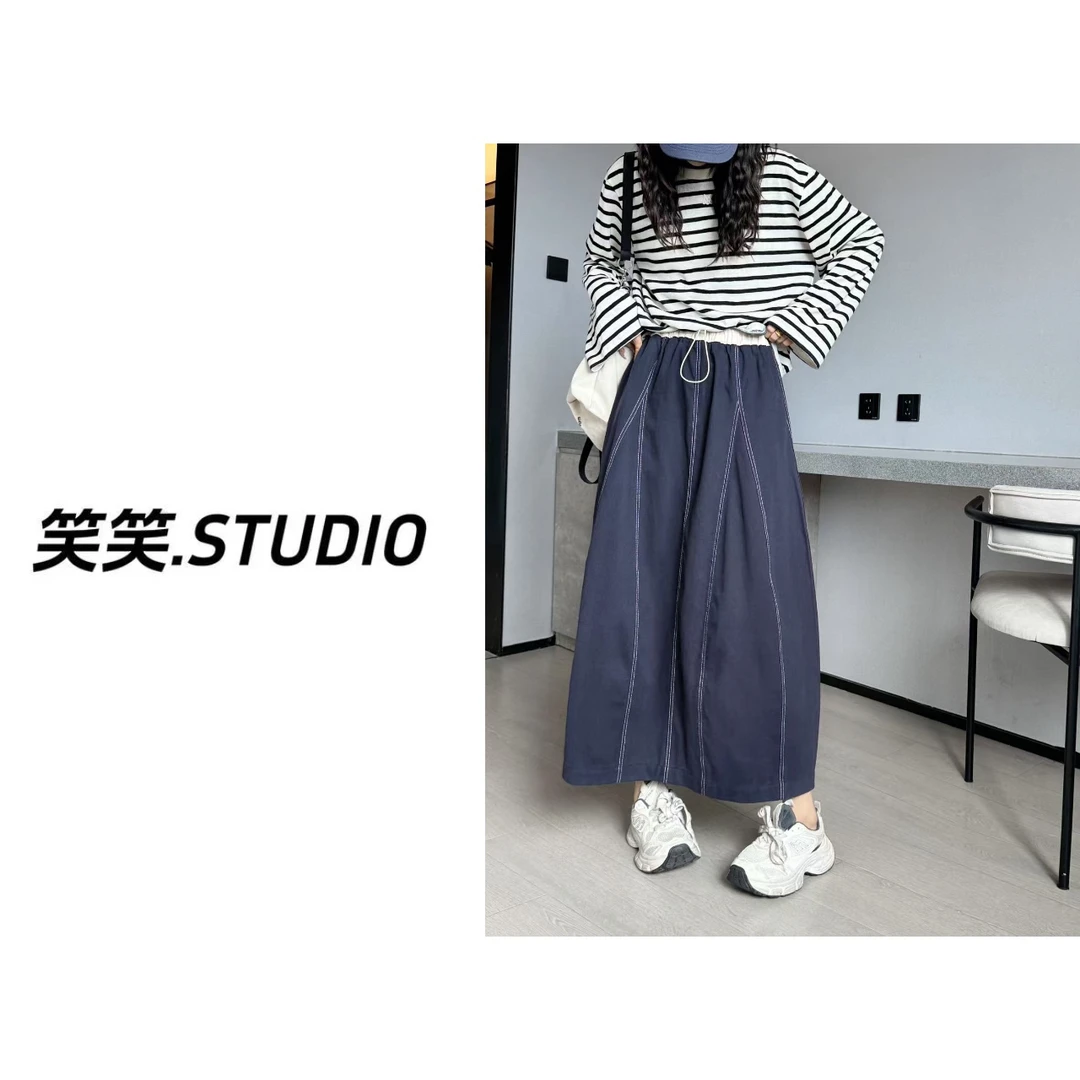 笑笑-【明线花苞裙】韩国单2025春季撞色明线设计感慵懒风花苞裙