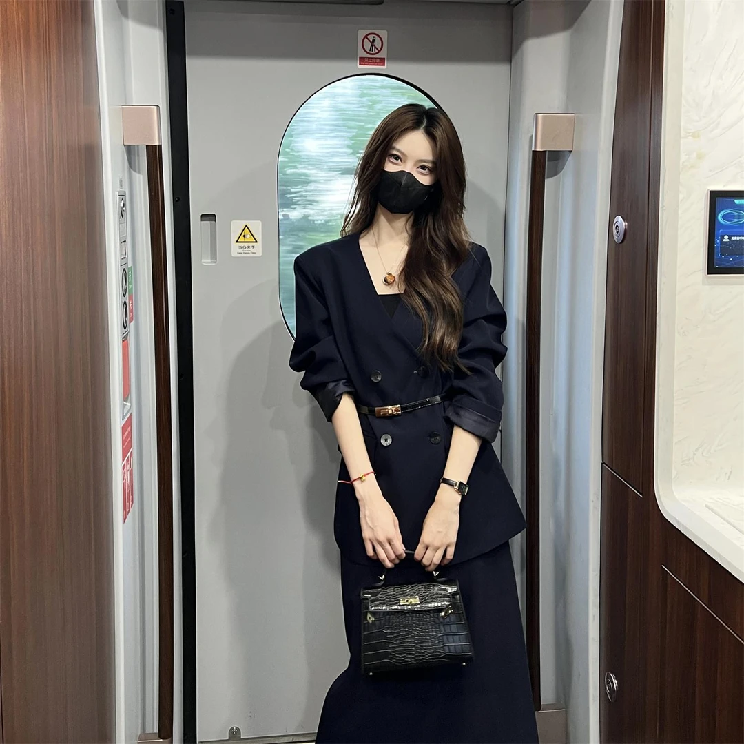 【薇哥内部自营】春季西装套装显瘦气质小众无领西服半身裙套装