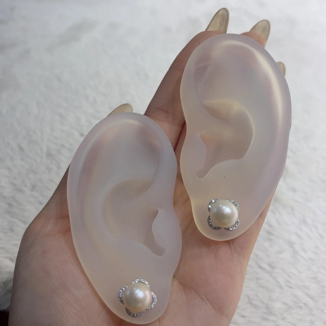 银S925镶嵌耳饰淡水珍珠