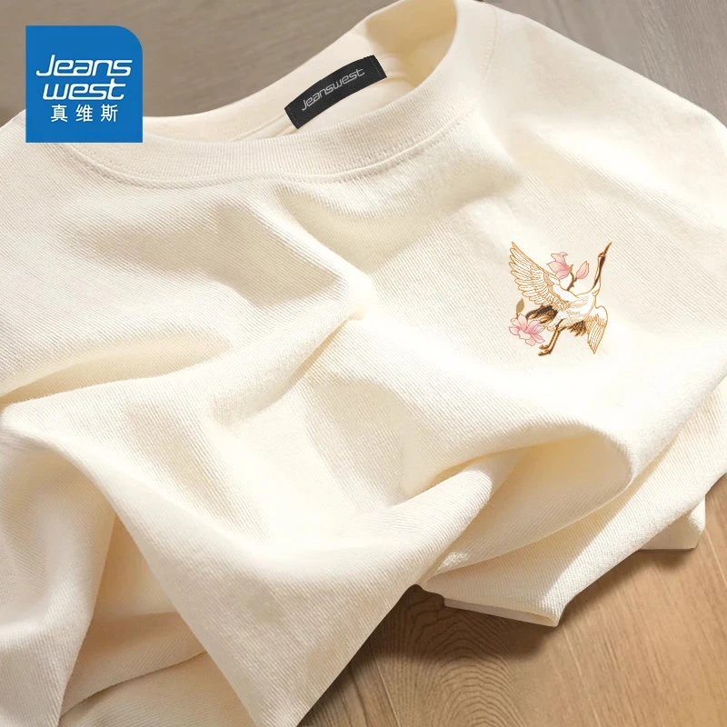 真维斯中国风t恤2025新款设计感仙鹤抗菌短袖男休闲服男款体恤夏