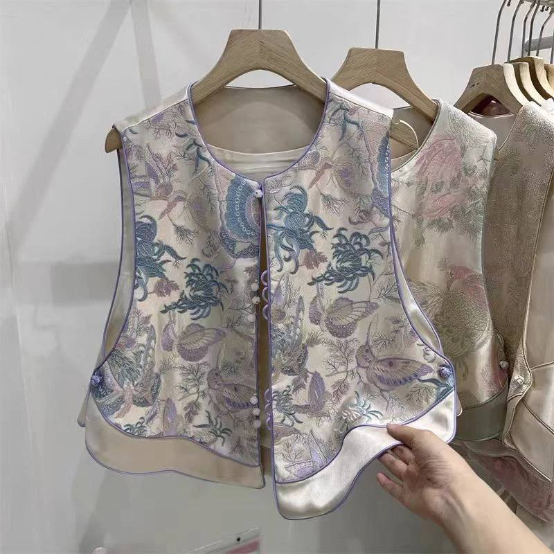 【紫蝶】新中式重工刺绣马夹女唐装上衣新款国风坎肩新中式无袖马甲