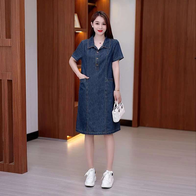 2025夏季宽松显瘦牛仔连衣裙时尚气质中长款衬衫裙减龄A4085