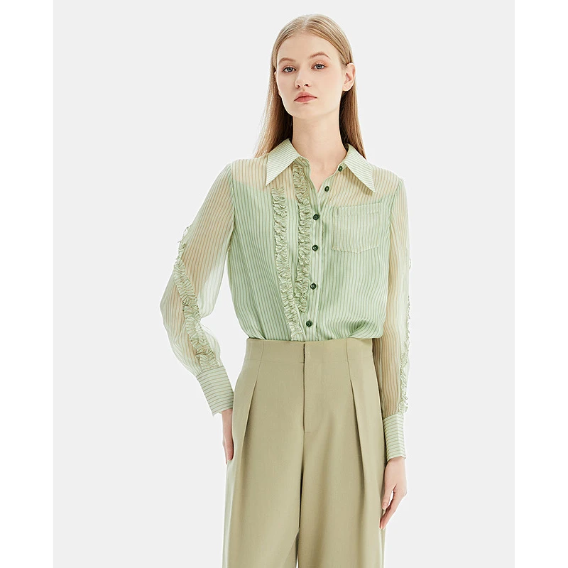 莱芙·艾迪儿小众炸街高级感女装条纹外穿衬衫长袖上衣1V1C34106