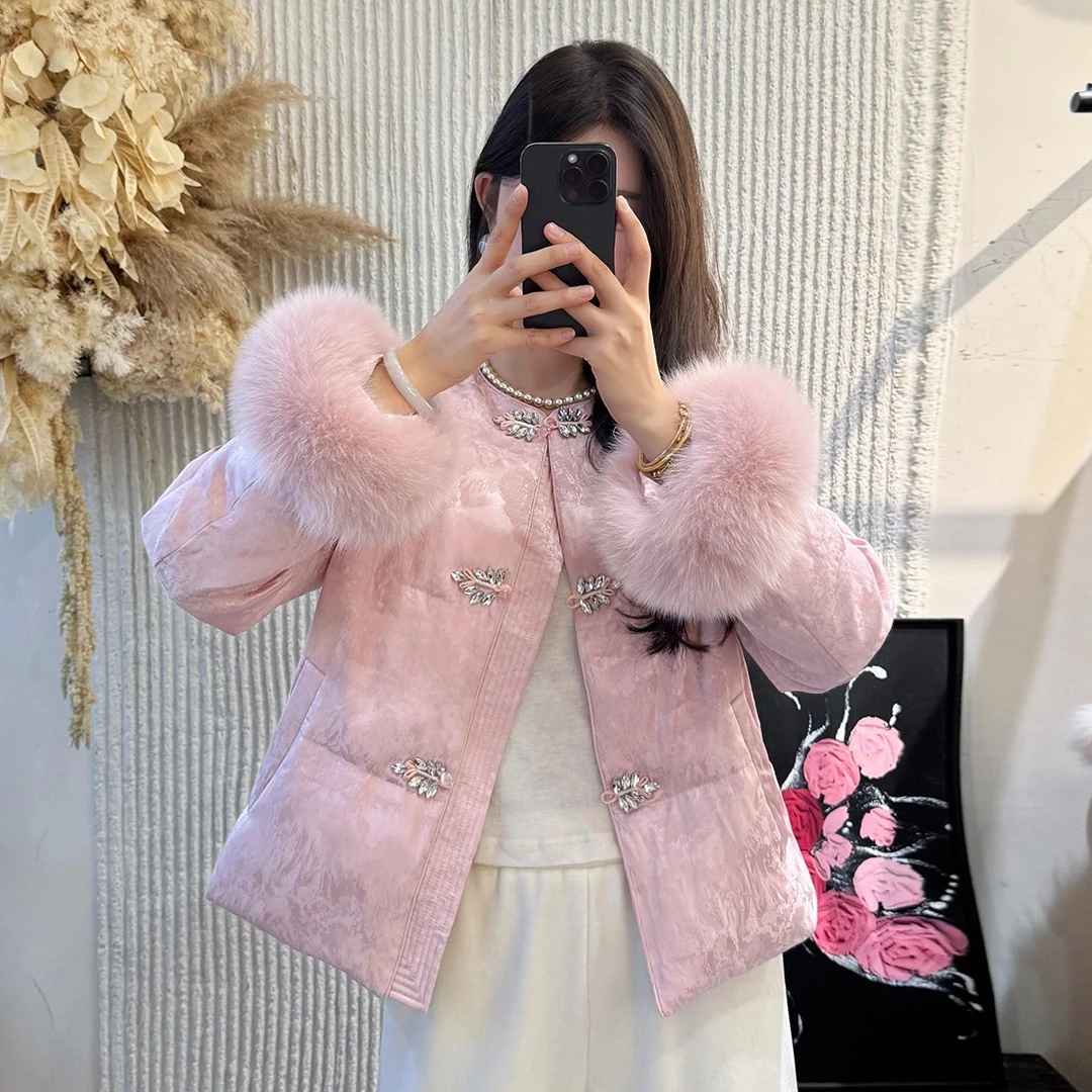 短款秋冬装毛呢外套加厚棉服圆领水晶印花加棉时尚保暖女装洋气