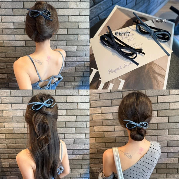 复古牛仔布艺蝴蝶结扭扭夹抓夹女2025新款发夹后脑勺鲨鱼夹子头饰