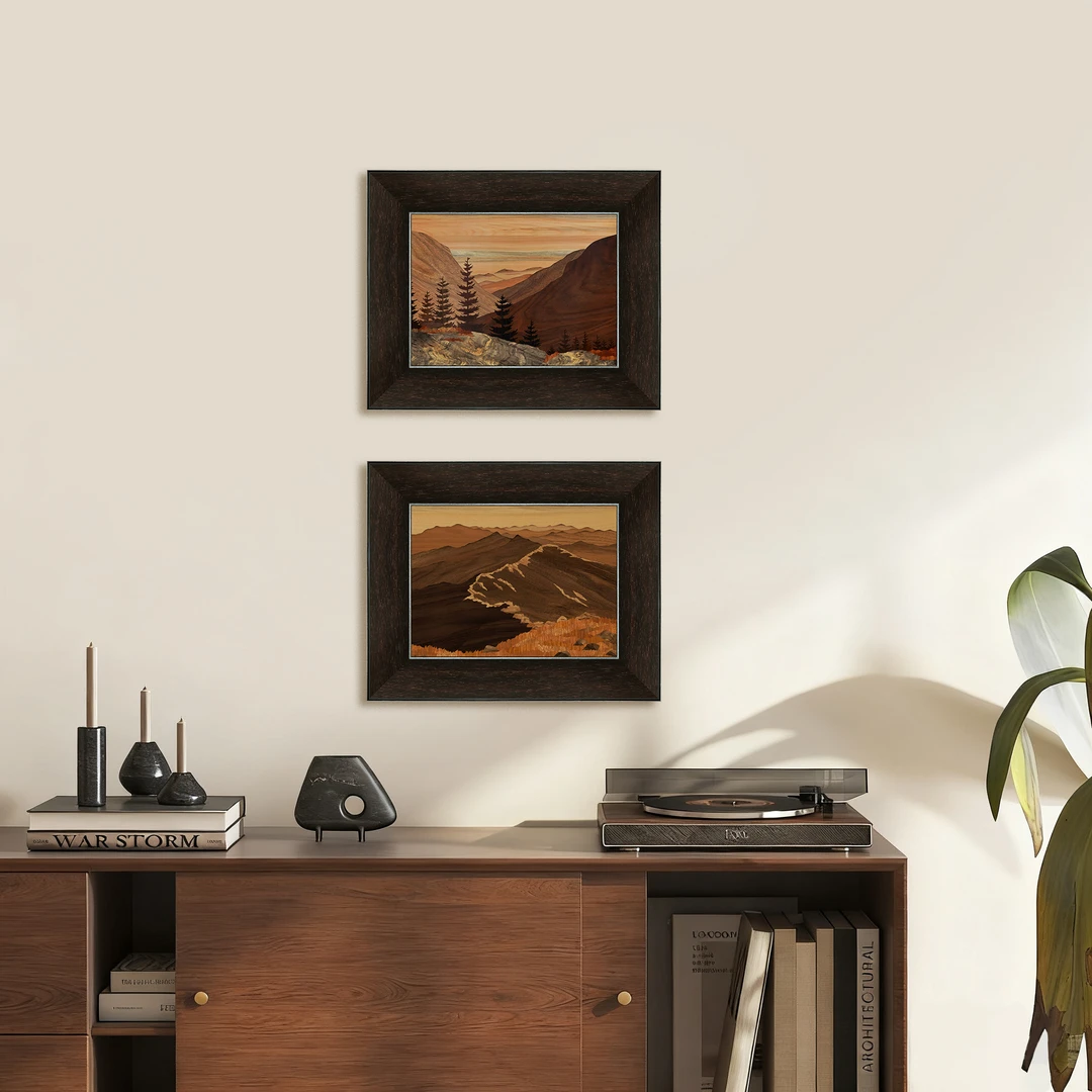 《山境》实木中古复古法式装饰画客厅餐厅边柜沙发背景墙玄关挂画