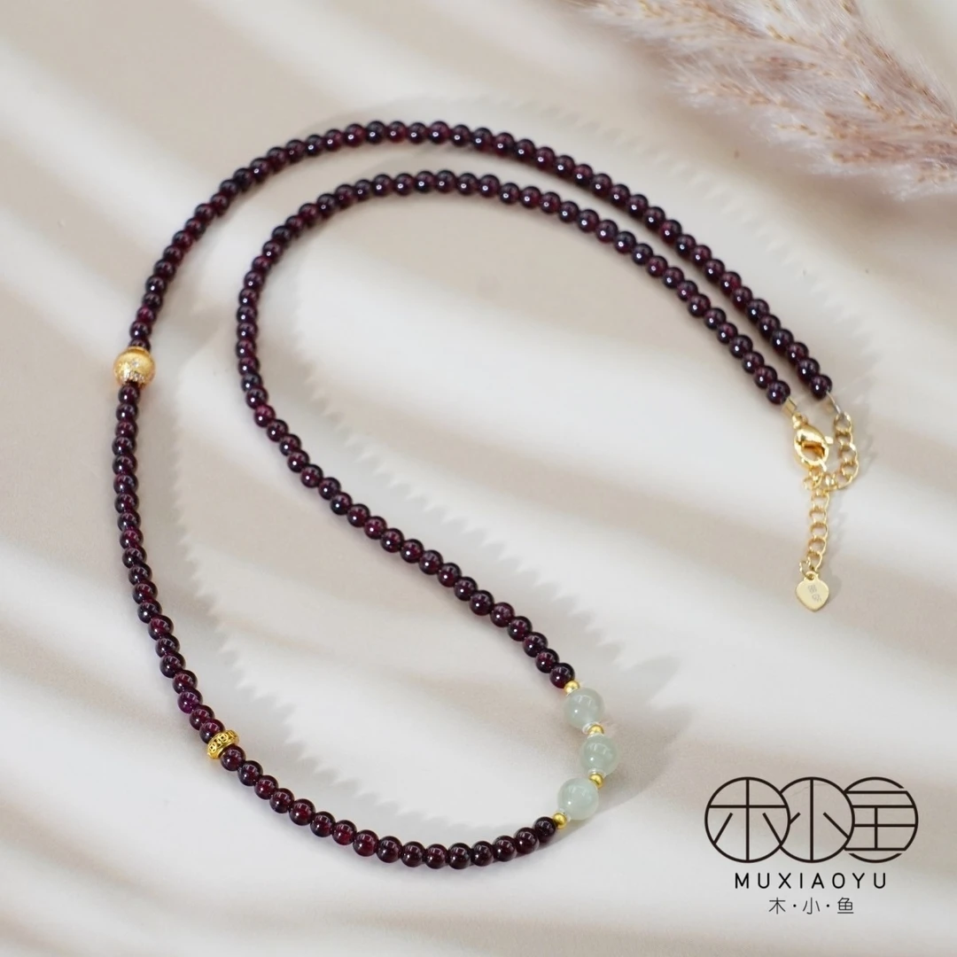 【木小鱼】天然石榴石 晴水配饰项链