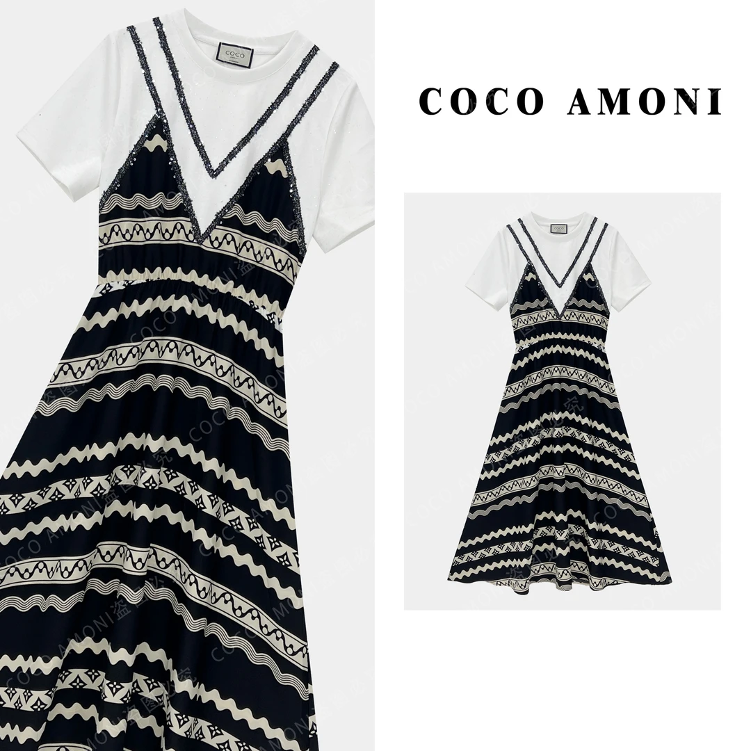 夏日轻奢时尚设计新款女装拼接假两件气质高端显瘦连衣裙ZC656