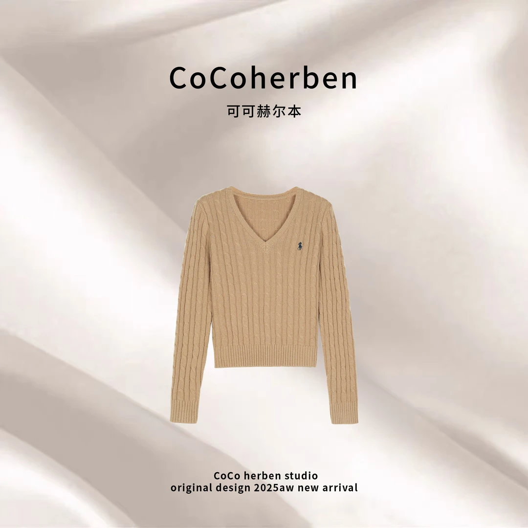 v领麻花毛衣女修身秋冬新款套头针织打底衫长袖上衣HBA208