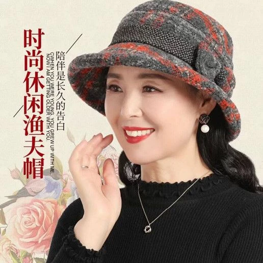 2025中老年人时尚发饰女士保暖洋气盆帽妈妈防风毛呢奶奶渔夫发夹