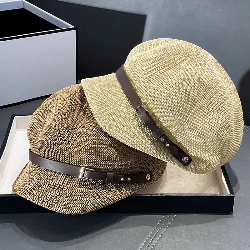 2025新款八角帽女春夏出游休闲遮阳草编贝雷帽太阳帽透气韩版