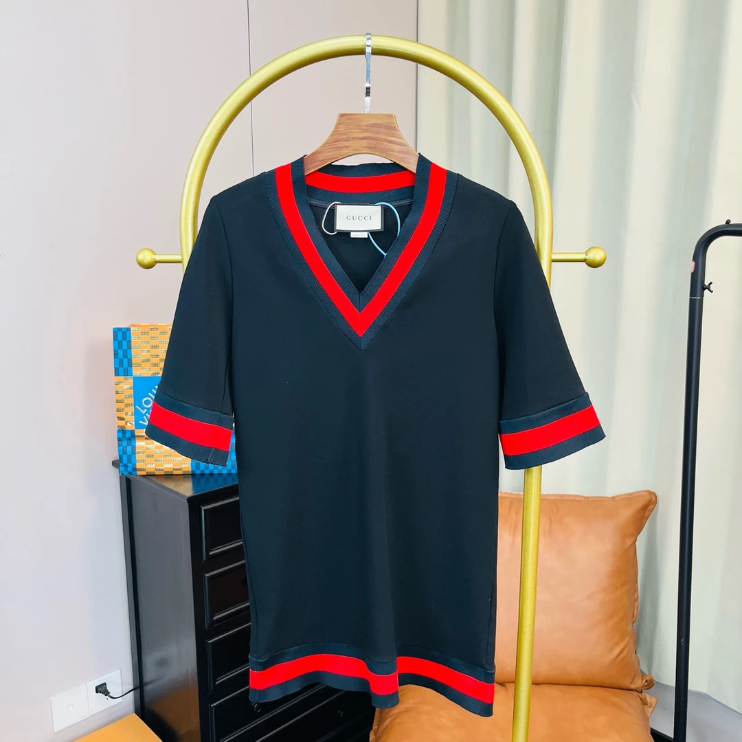 99新 GUCCI/古驰  黑红v领连衣裙 XS码