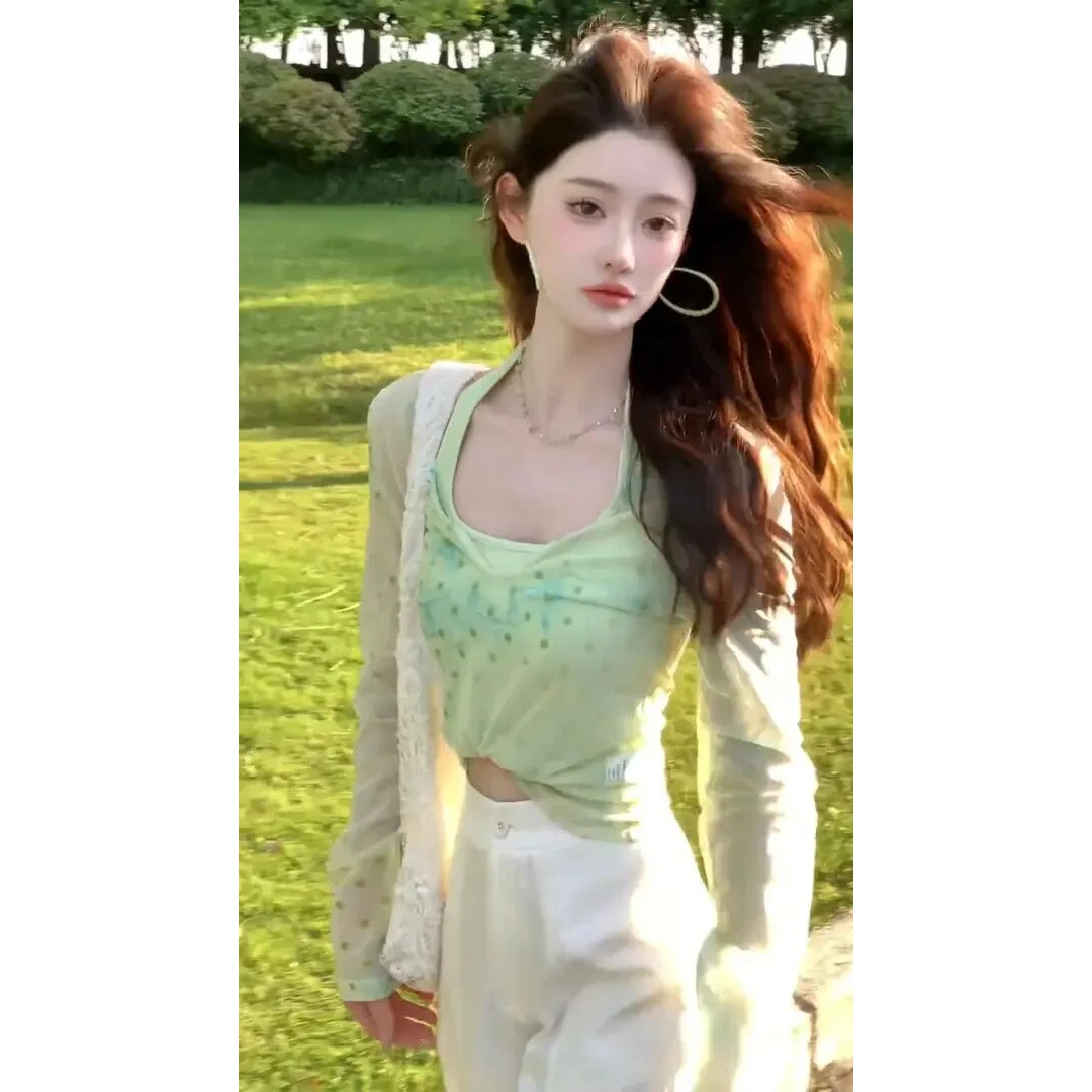 夏季甜美可爱风格衣服气质显瘦洋气休闲百搭吊带背心外罩宽松长裤