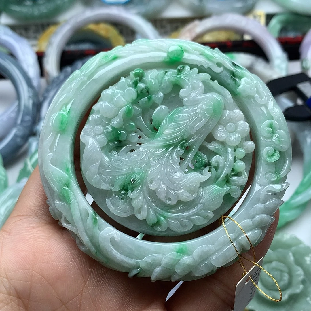 翡翠未镶嵌手镯复古风格58.2