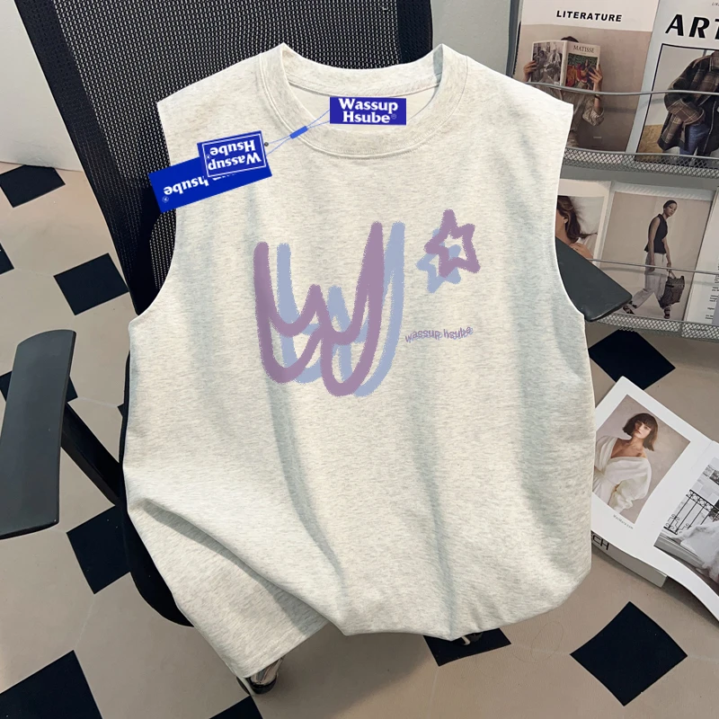 WASSUP HSUBE青少年夏季外穿宽松坎肩背心男士美式休闲无袖T恤潮