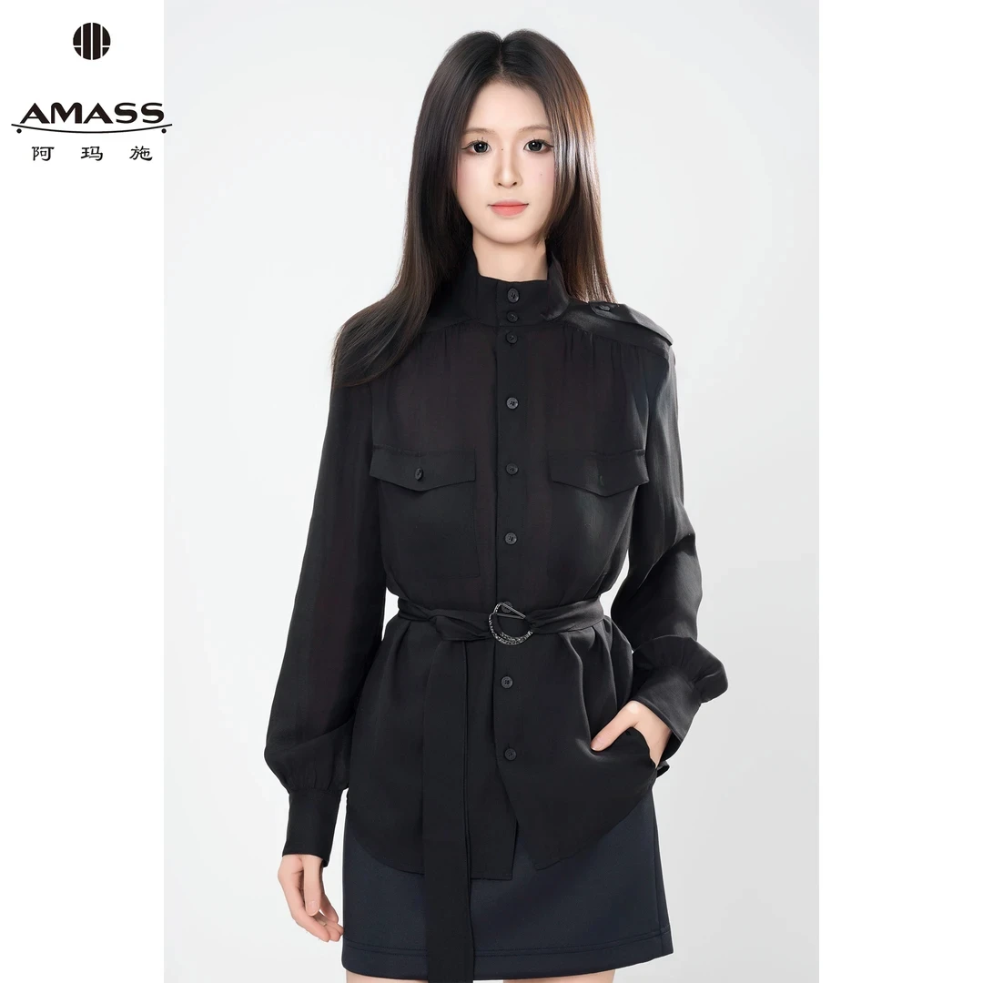 AMASS/阿玛施春夏新款气质百搭通勤复古显瘦薄款收腰衬衫女530091