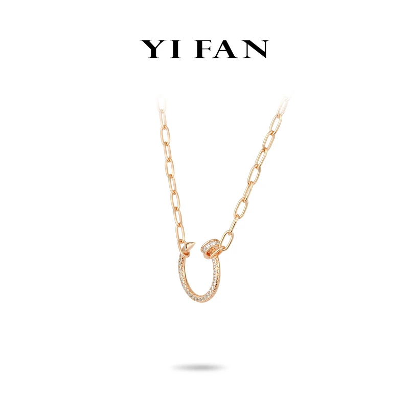 坠链均925银合成锆石 20603-香槟金满钻钉子百搭项链