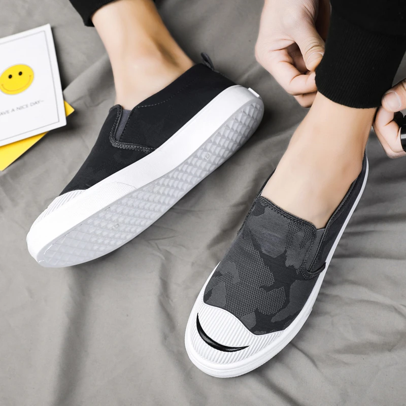 男士帆布鞋一脚蹬懒人鞋韩版潮流休闲板鞋透气男鞋低帮老北京布鞋