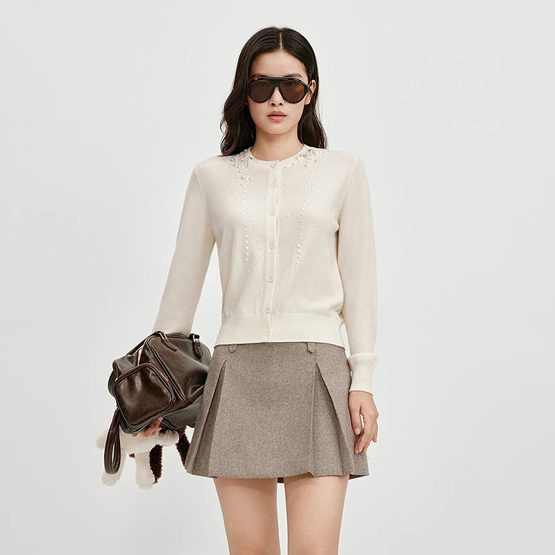 【商场同款】HPLY荷比俪冬女优雅珍珠亮片圆领羊毛衫HXF41650213