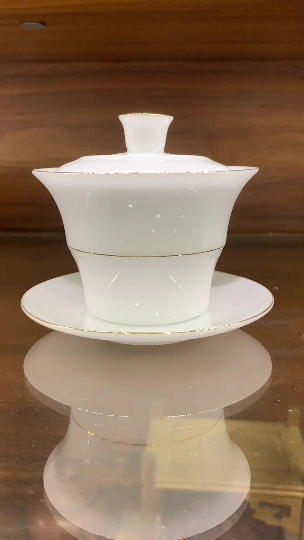 冰种竹节盖碗描金线茶具工夫茶泡茶易清洗盖碗茶具